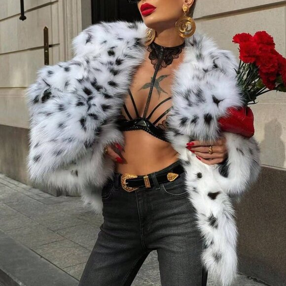 Jackets & Blazers - Multicolor Casual Women's Faux Fur Leopard Print Jacket